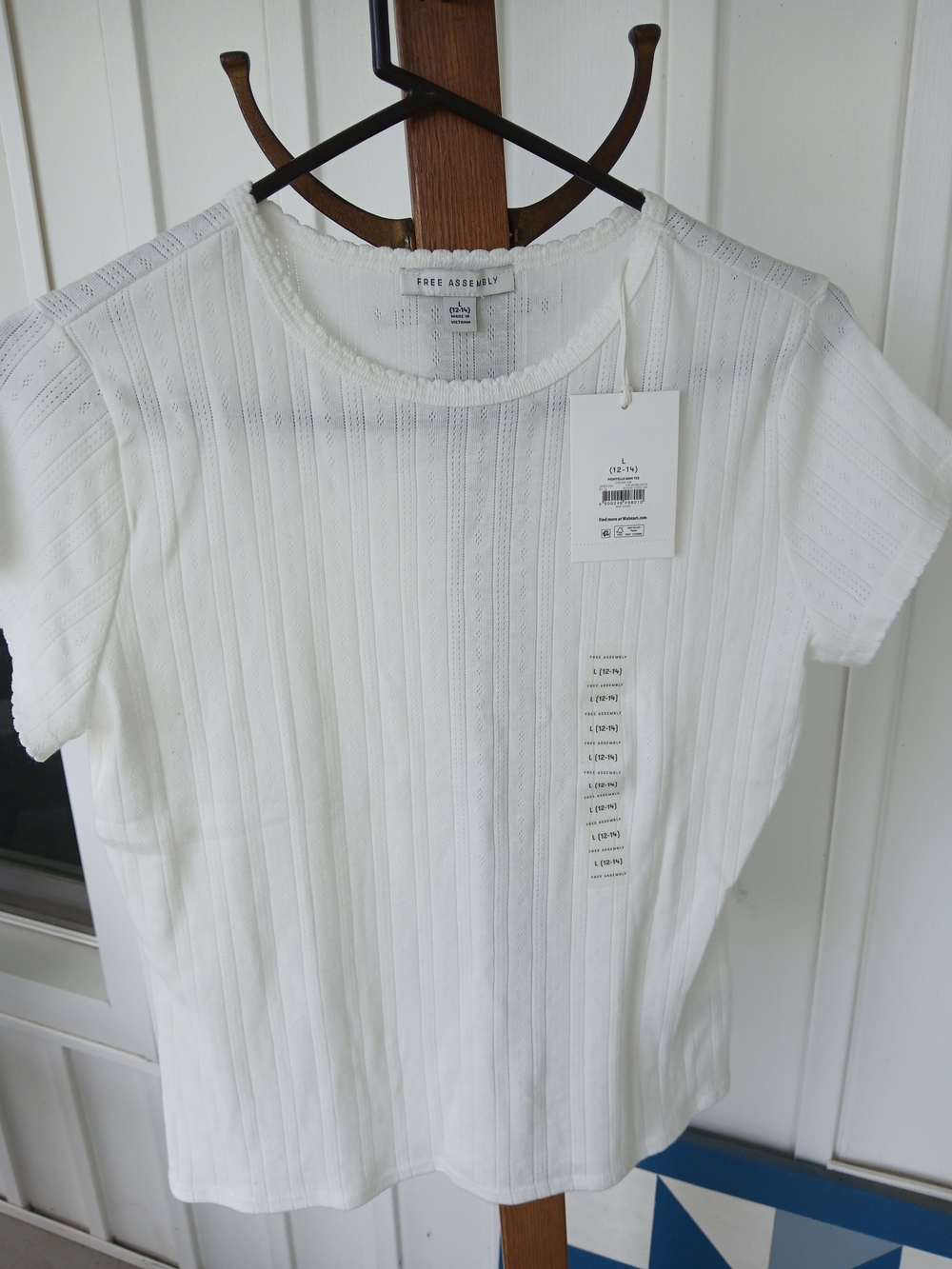 Women's White Short Sleeve Ribbed Knit Top